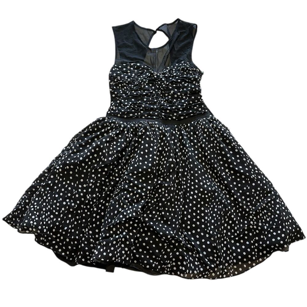 Womens Dress Size Medium Black White Polka Dots Soft Goth Retro Classic Cocktail
